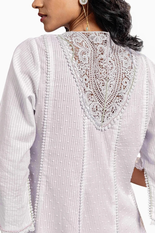 Off-White Flairy Cotton Kurta Set With Dupatta