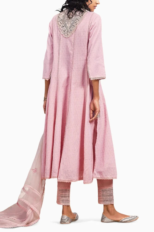Blush Pink Flairy Cotton Kurta Set With Dupatta
