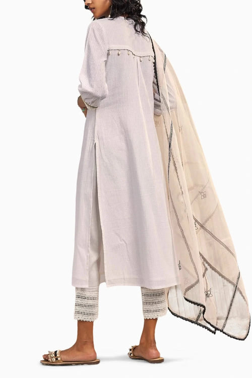 Shell White Cotton Straight Kurta Set With Dupatta