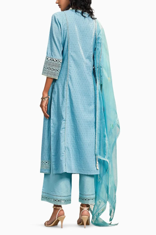 Tropical Blue Cotton Kurta Set With Dupatta