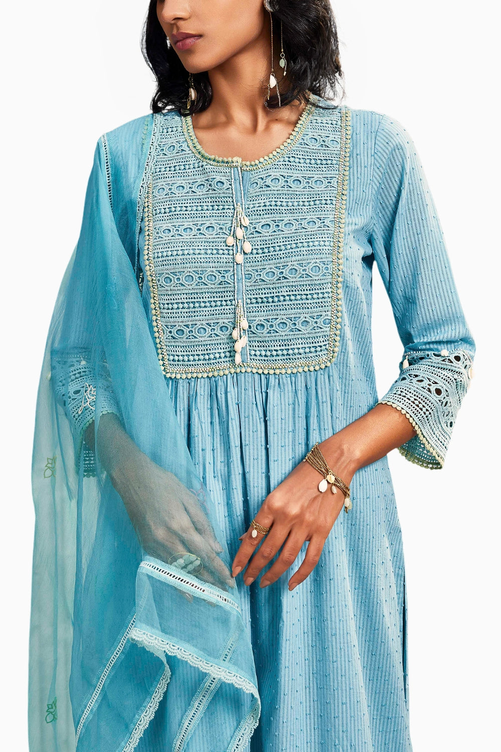 Tropical Blue Cotton Kurta Set With Dupatta