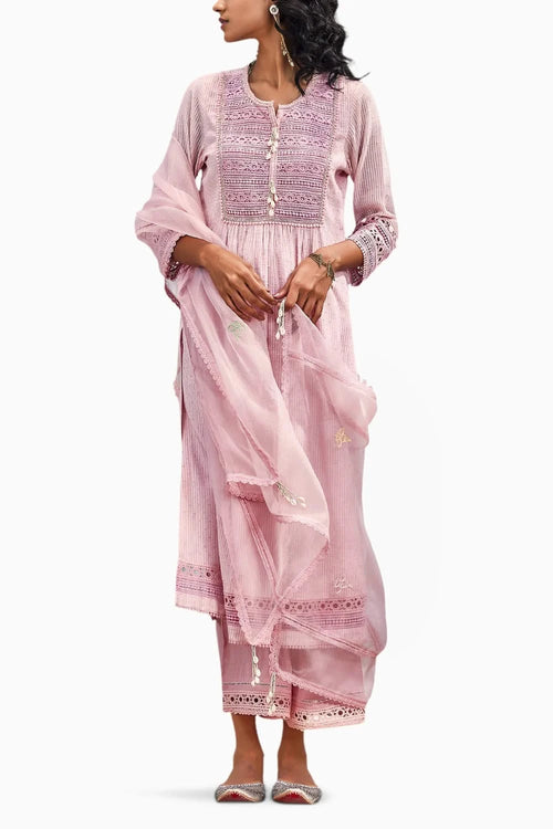 Blush Pink Cotton Kurta Set With Dupatta