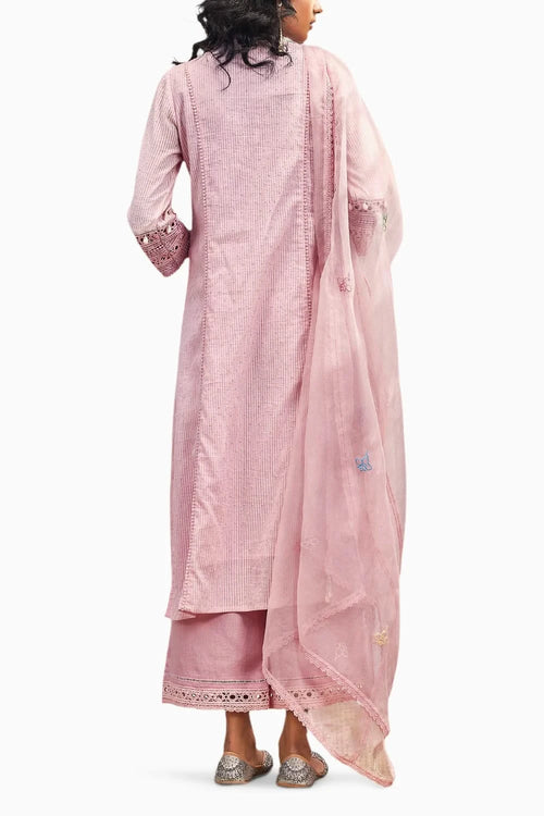 Blush Pink Cotton Kurta Set With Dupatta