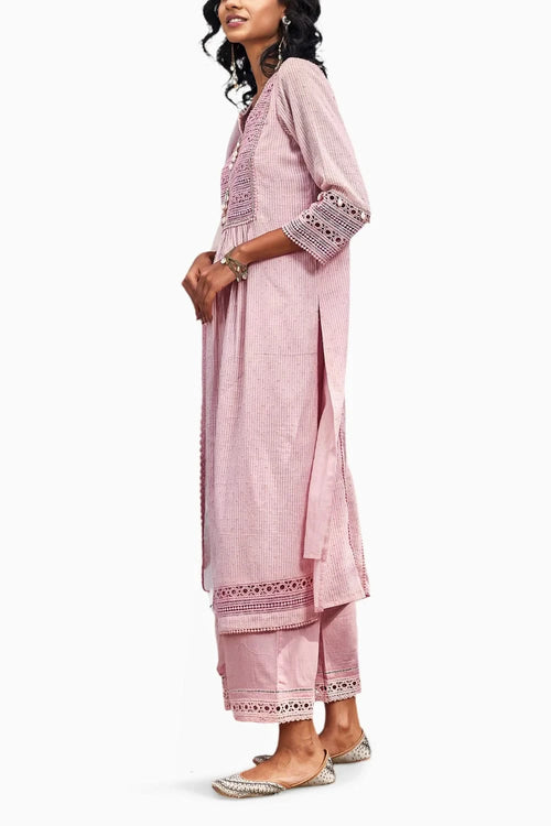 Blush Pink Cotton Kurta Set With Dupatta