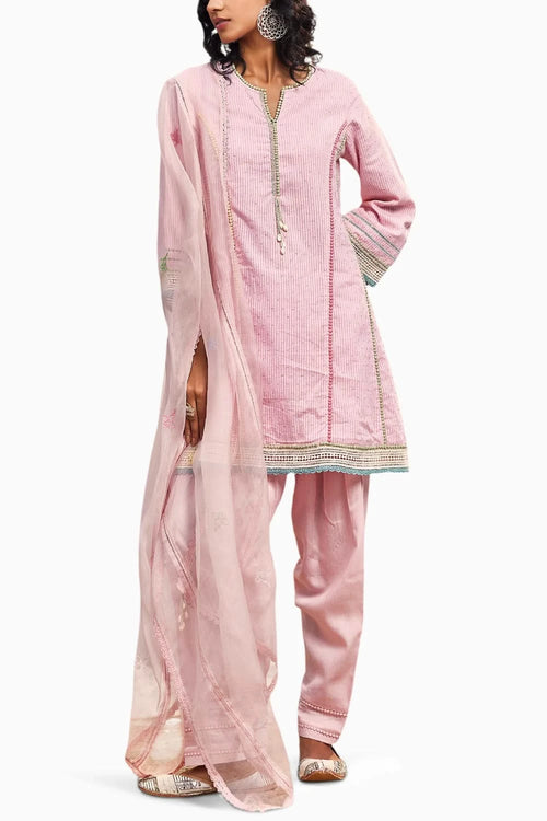 Blush Pink Short Anarkali Set With Dupatta