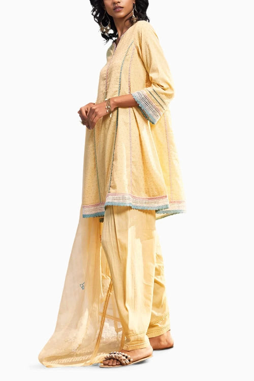 Sunshine Yellow Short Anarkali Set With Dupatta