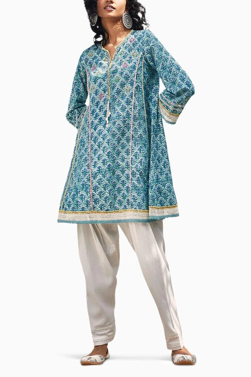 Block Print Short Anarkali Set