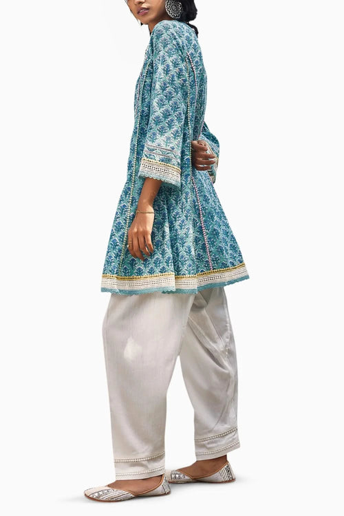 Block Print Short Anarkali Set
