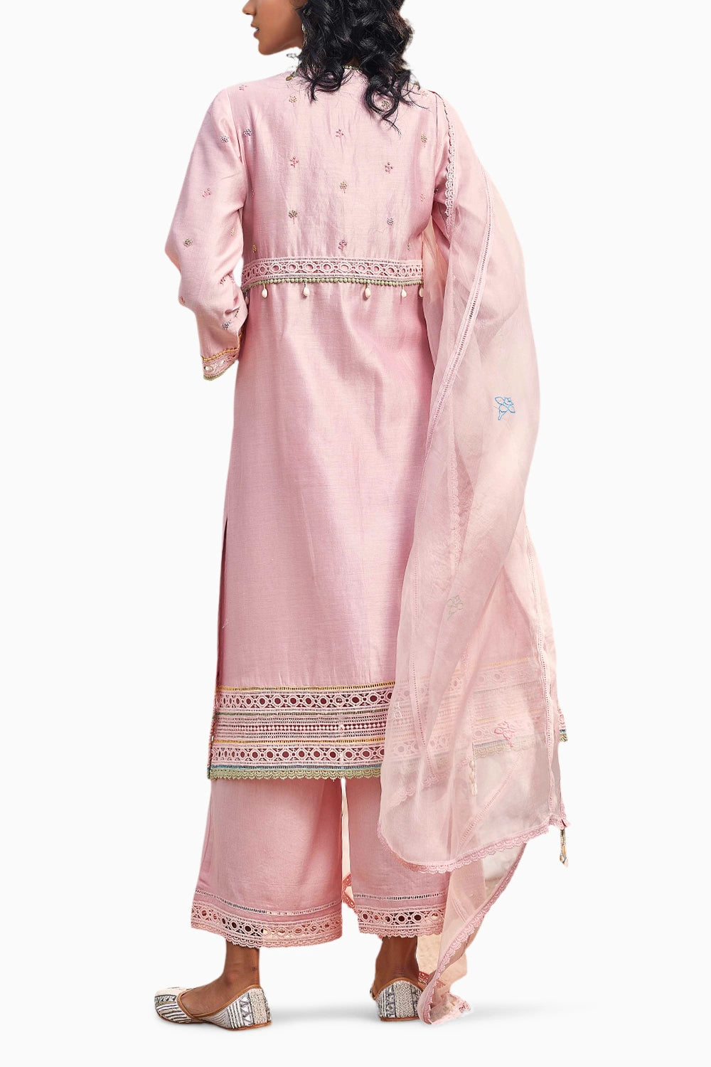 Blush Pink A-line Kurta Set With Yellow Dupatta