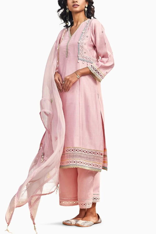 Blush Pink A-line Kurta Set With Dupatta