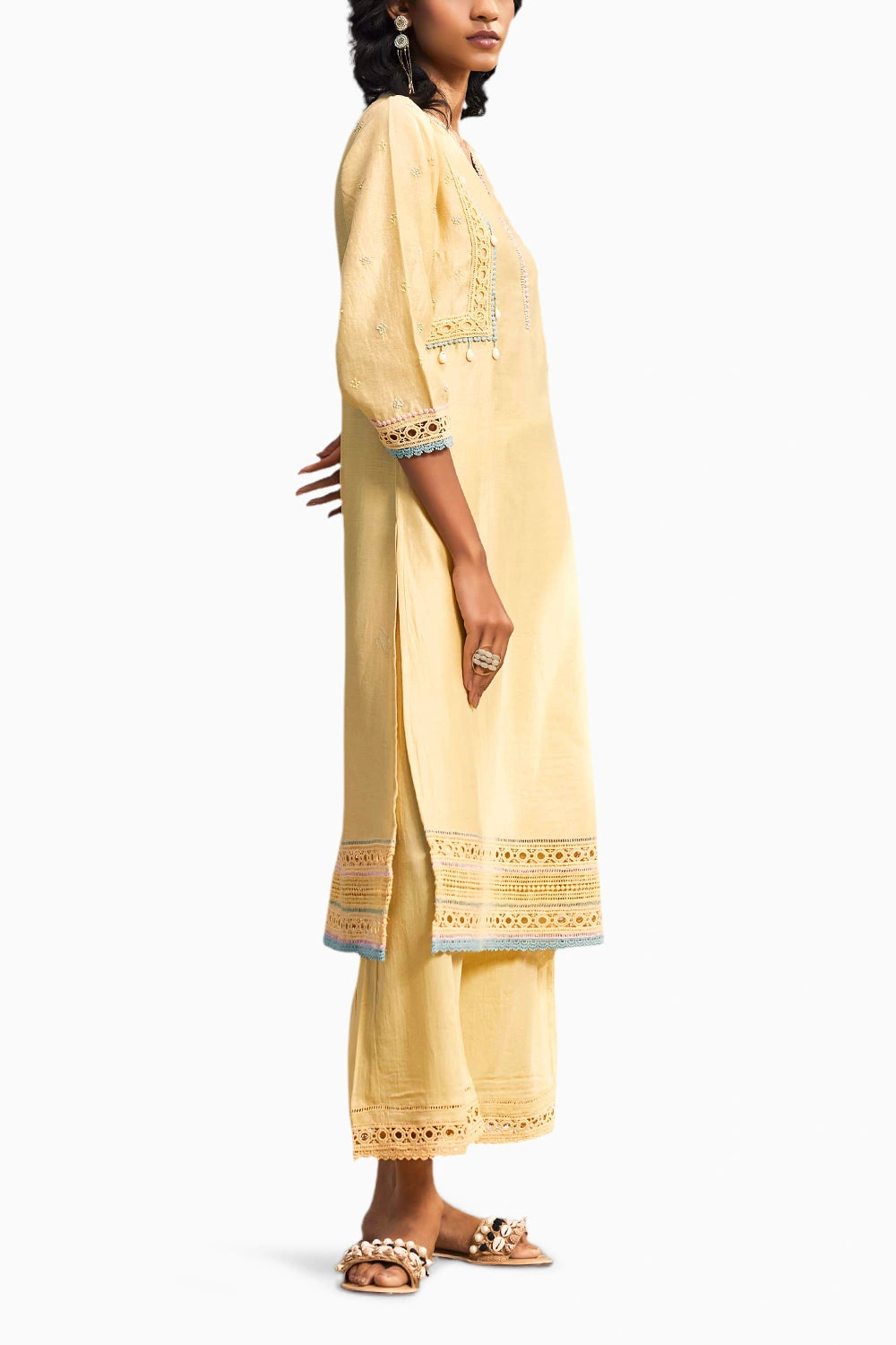 Sunshine Yellow A-line Kurta Set With Blue Dupatta