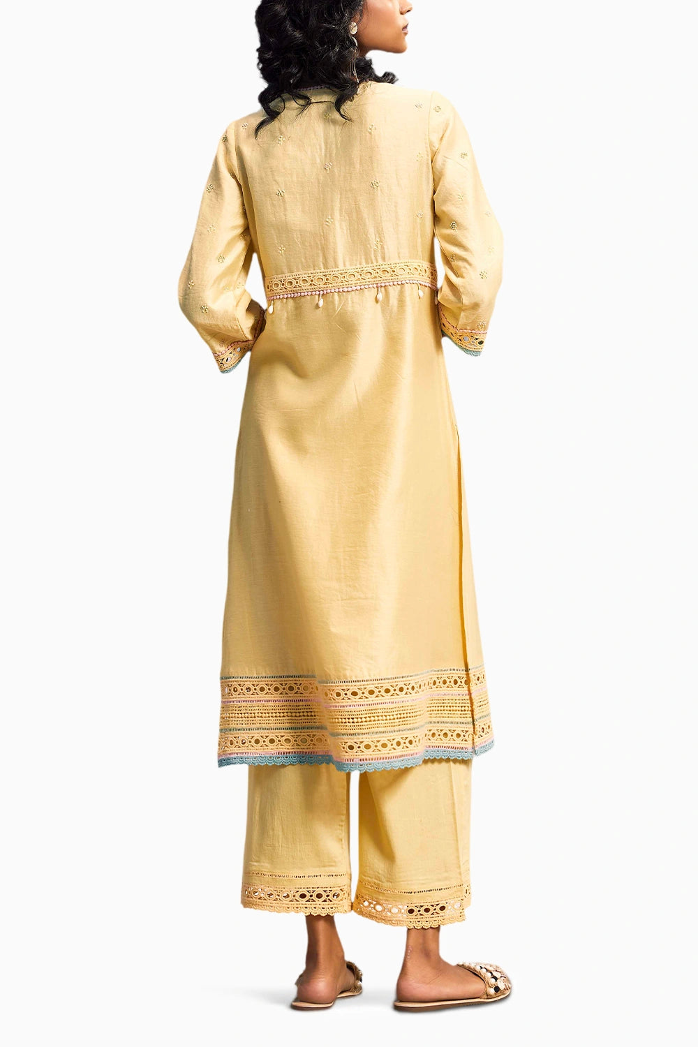 Sunshine Yellow A-line Kurta Set With Blue Dupatta