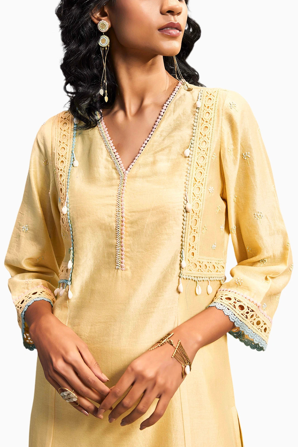 Sunshine Yellow A-line Kurta Set With Blue Dupatta