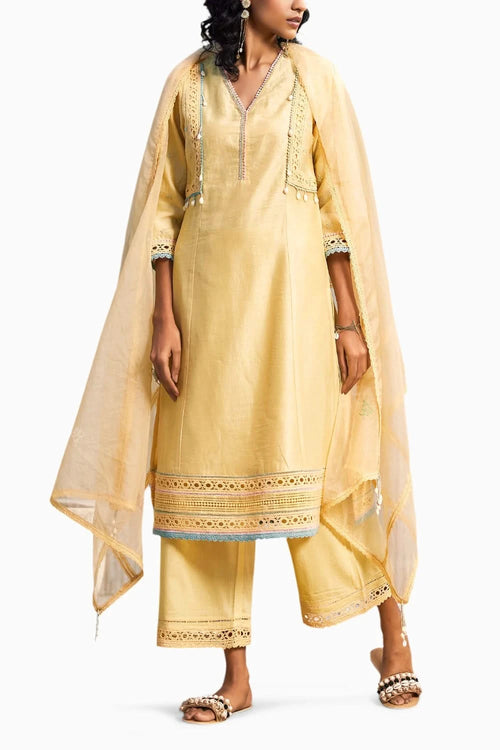 Sunshine Yellow A-line Kurta Set With Dupatta