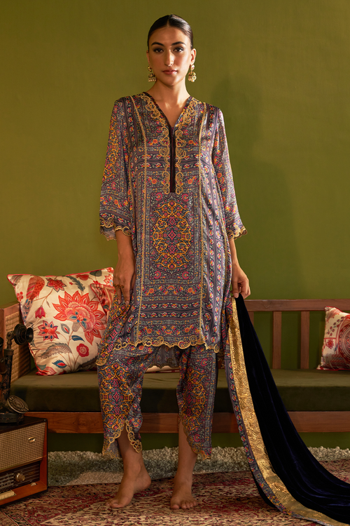 Keerat Neel Velvet Tunic Set