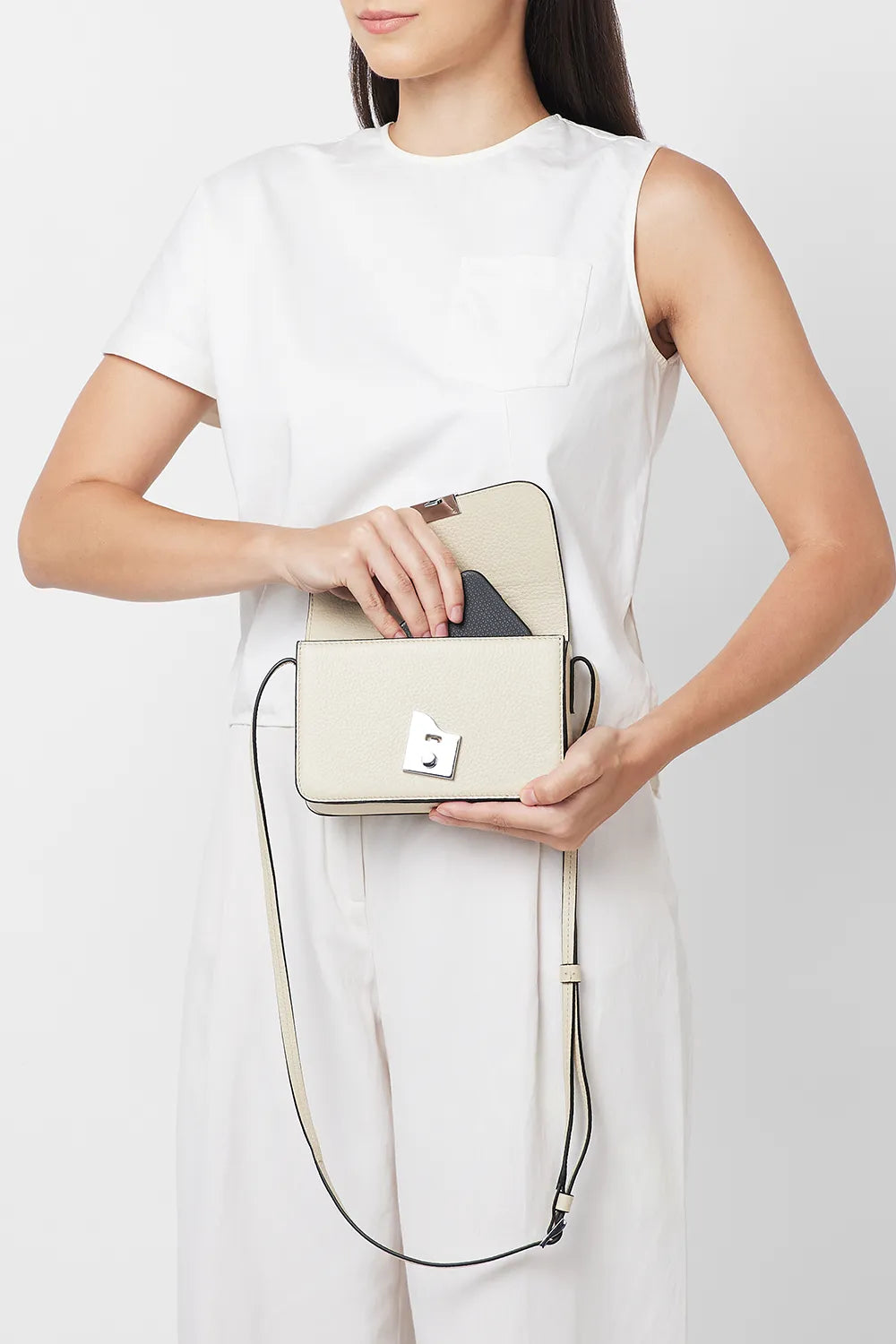 Simone Pebble Bone Mini Curve Crossbody Bag