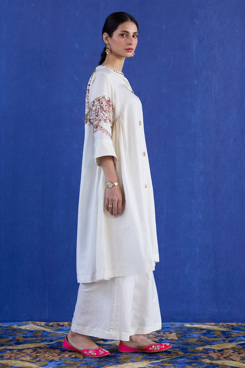 White Kaura Chanderi Co-ord Set
