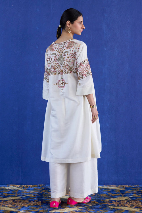 White Kaura Chanderi Co-ord Set