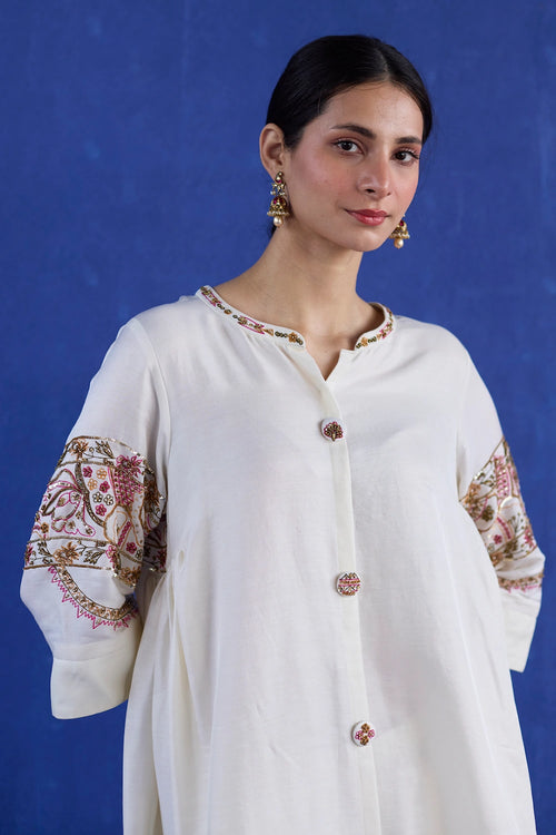 White Kaura Chanderi Co-ord Set