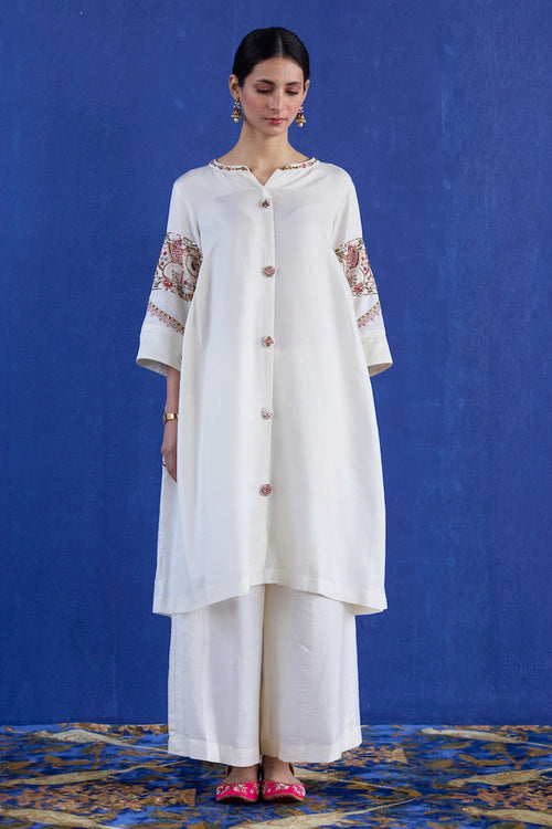 White Kaura Chanderi Co-ord Set
