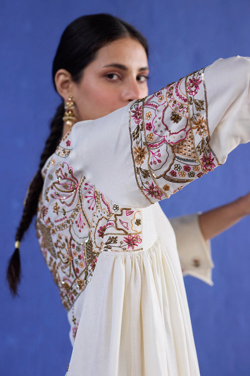 White Kaura Chanderi Co-ord Set