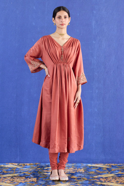 Orange Mani Hand Embroidered Kaftan Suit