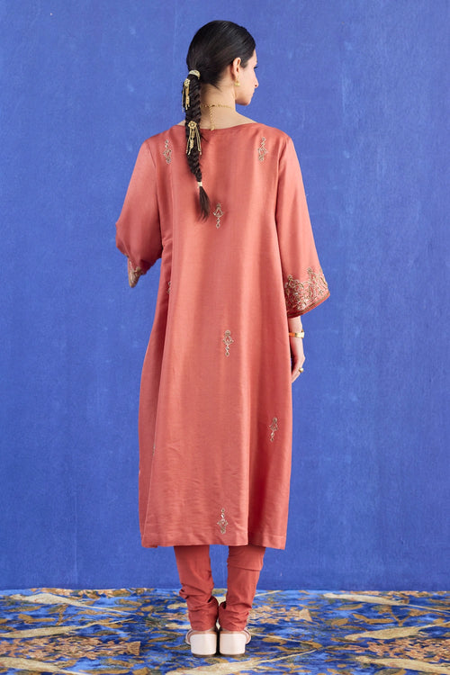 Orange Mani Hand Embroidered Kaftan Suit