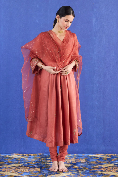 Orange Mani Hand Embroidered Kaftan Suit