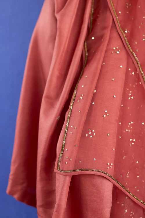 Orange Mani Hand Embroidered Kaftan Suit