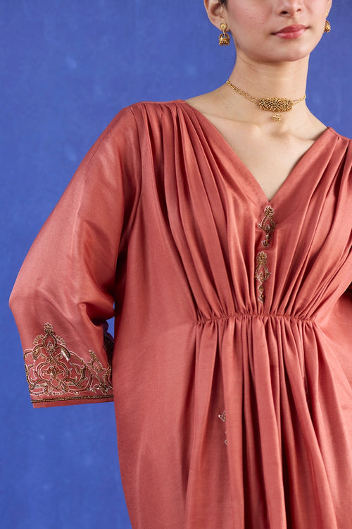 Orange Mani Hand Embroidered Kaftan Suit