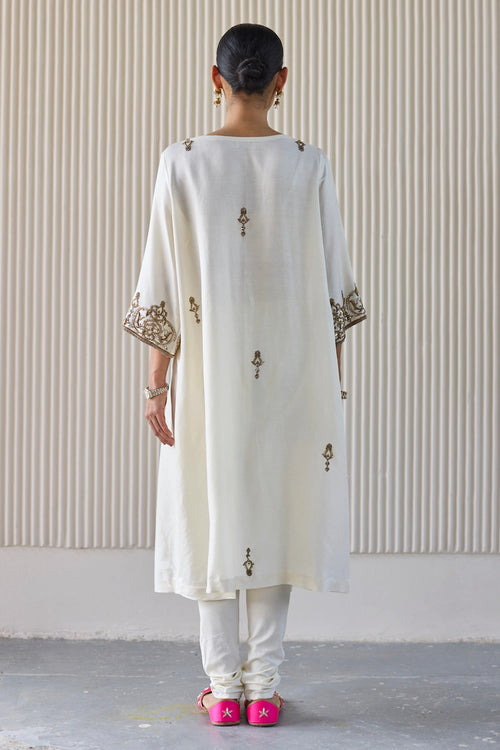 White Mani Hand Embroidered Kaftan Suit