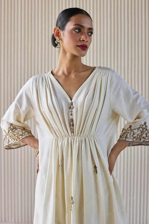 White Mani Hand Embroidered Kaftan Suit