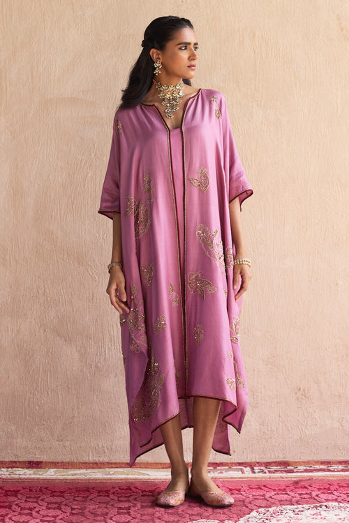 Purple Kaftan Hand Embroidered Jacket Set