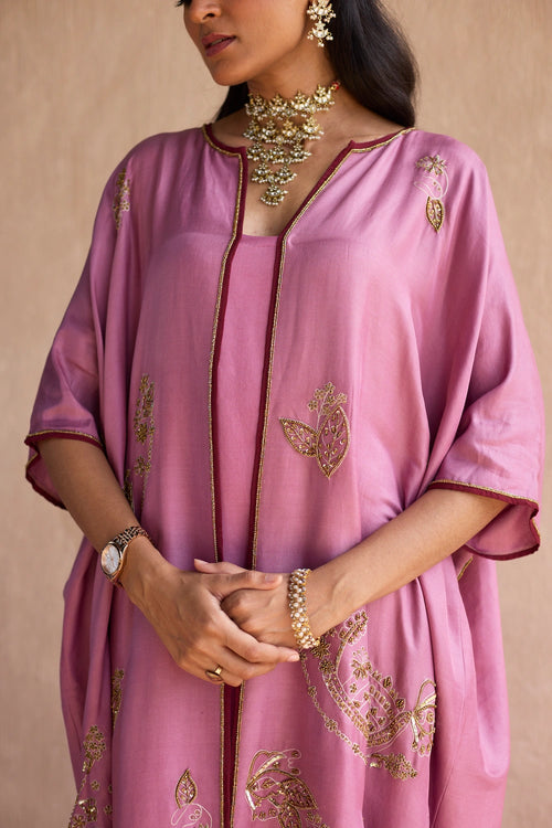 Purple Kaftan Hand Embroidered Jacket Set