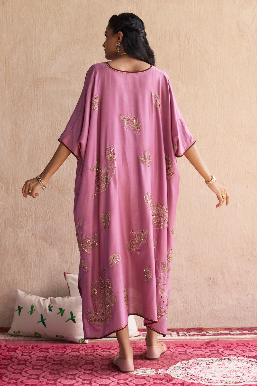 Purple Kaftan Hand Embroidered Jacket Set
