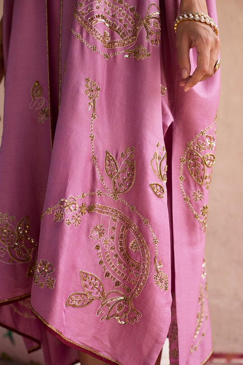Purple Kaftan Hand Embroidered Jacket Set