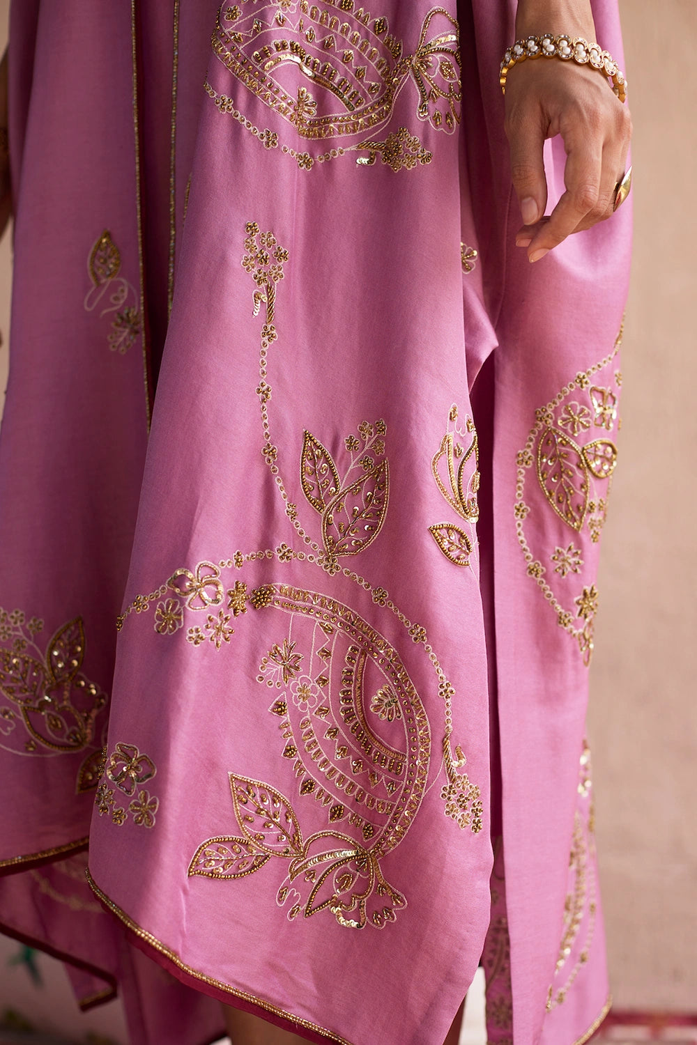 Purple Kaftan Hand Embroidered Jacket Set
