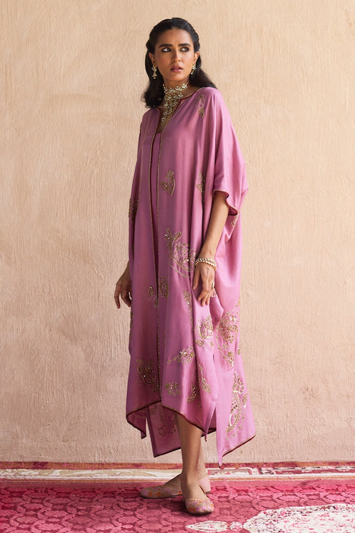 Purple Kaftan Hand Embroidered Jacket Set