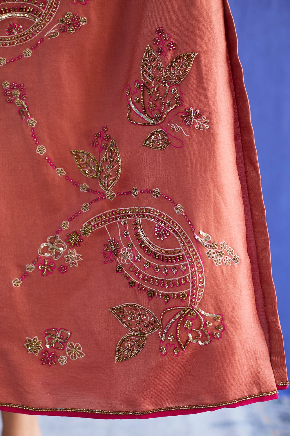 Orange Kaftan Hand Embroidered Jacket Set