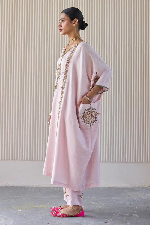 Pink Bindi Hand Embroidered Kaftan Suit Set