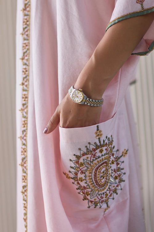 Pink Bindi Hand Embroidered Kaftan Suit Set