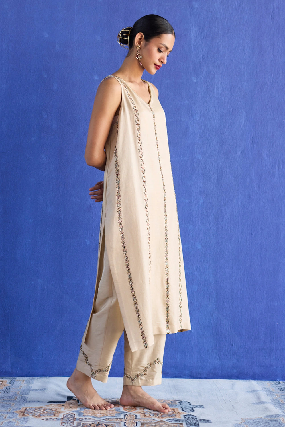 Beige Nidhi Hand Embroidered Suit Set