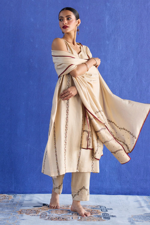 Beige Nidhi Hand Embroidered Suit Set