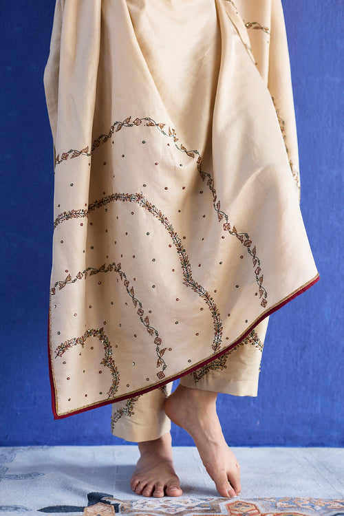 Beige Nidhi Hand Embroidered Suit Set