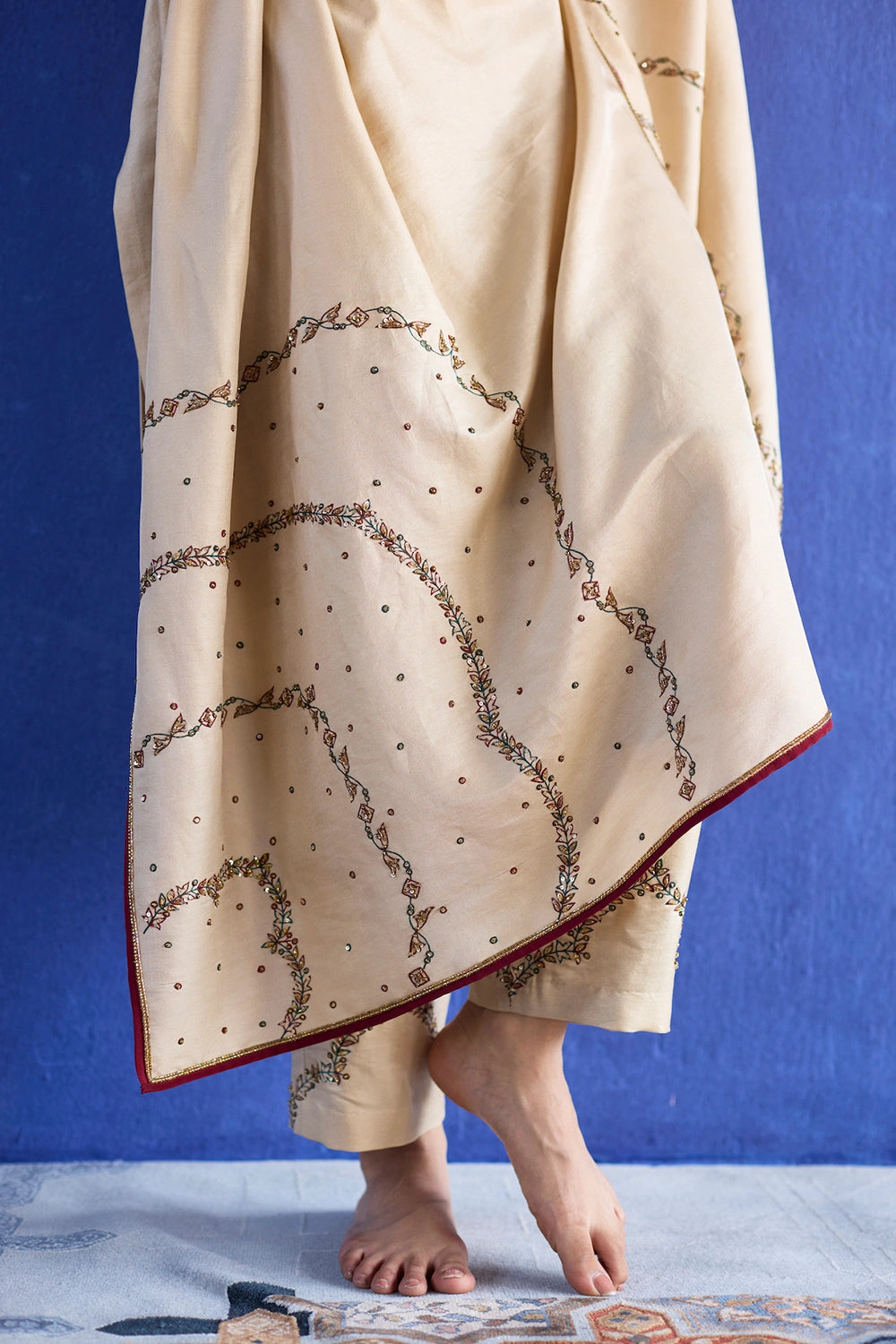 Beige Nidhi Hand Embroidered Suit Set