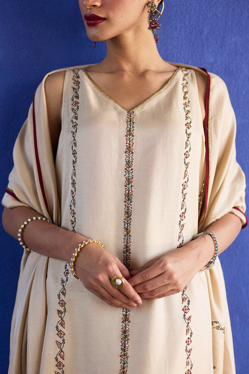 Beige Nidhi Hand Embroidered Suit Set
