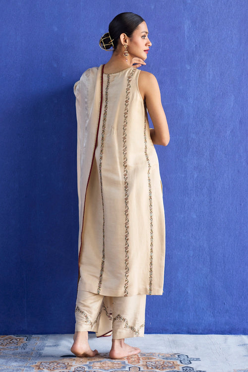 Beige Nidhi Hand Embroidered Suit Set
