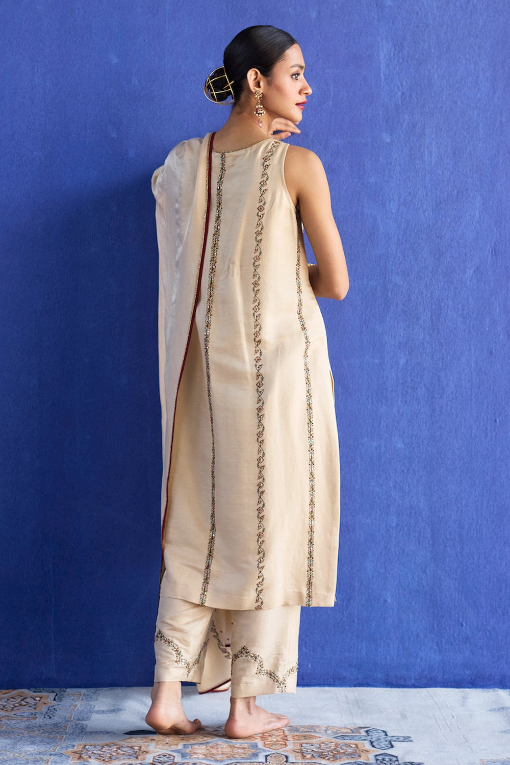 Beige Nidhi Hand Embroidered Suit Set