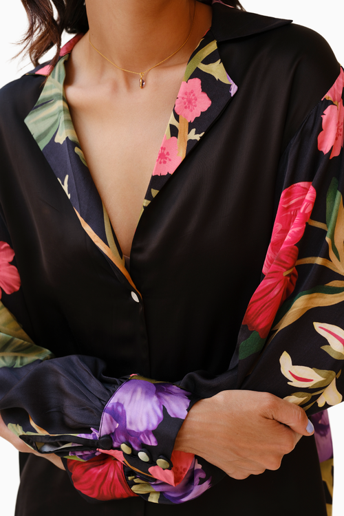 Midnight Black Floral Dream PJ Co-ord Set