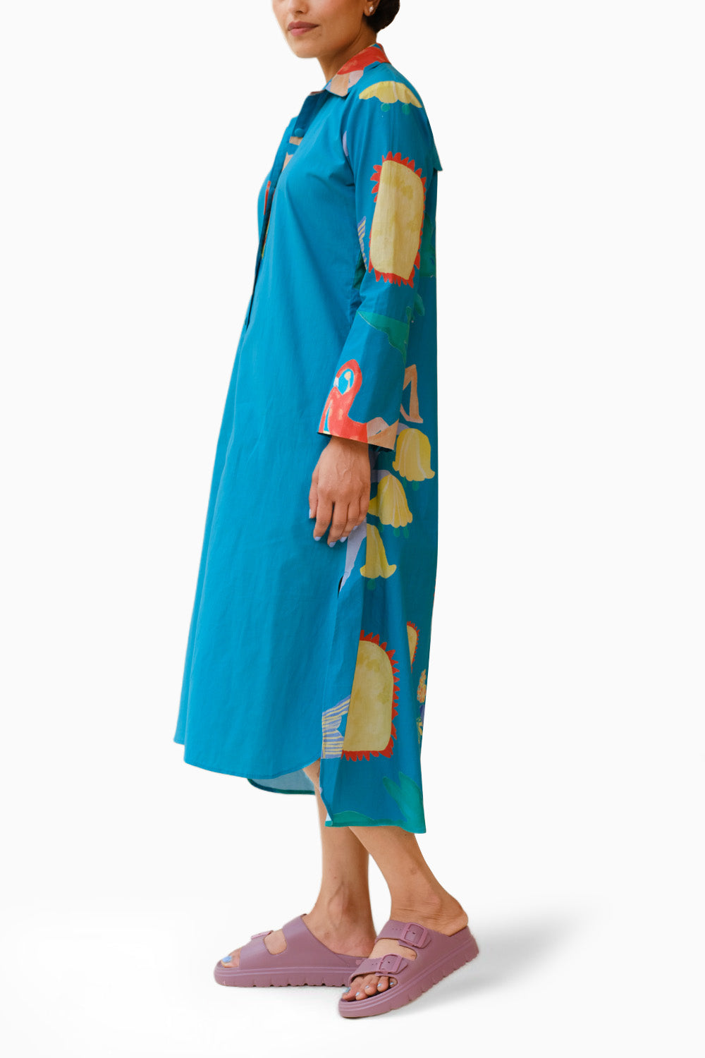 Summer Child Printed Shirt Dress in Teal